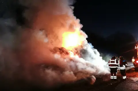 National Highways Scene of hay bale fire