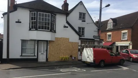 John Sneddon The Hoy, St Osyth, boarded-up after crash