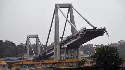 EPA The collapsed Morandi Bridge is seen in the Italian port city of Genoa August 14, 2018