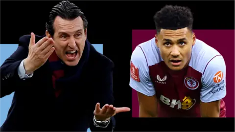 Aston Villa manager Unai Emery and striker Ollie Watkins