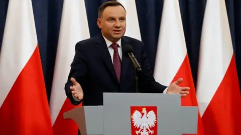 Reuters Polish President Andrzej Duda speaks at a news conference in Warsaw. Photo: 20 December 2017