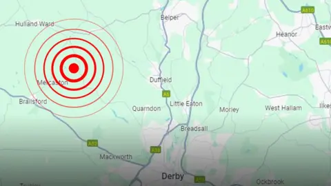 BBC /Google A graphic showing the approximate epicentre of the earthquake