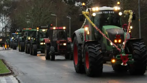 James Paget Hospital Procession of tractors in James Paget Hospital car park