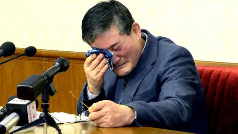 Reuters Kim Dong-chul, a naturalised American citizen detained in North Korea, attends a news conference in Pyongyang, North Korea, on 25 March 2016