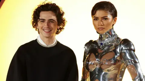 Getty Images Timothee Chalamet (L) and Zendaya attend the World Premiere of "Dune: Part Two" in Leicester Square