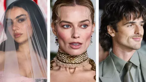 Composite image of Margot Robbie, Jacob Elordi and Charli XCX