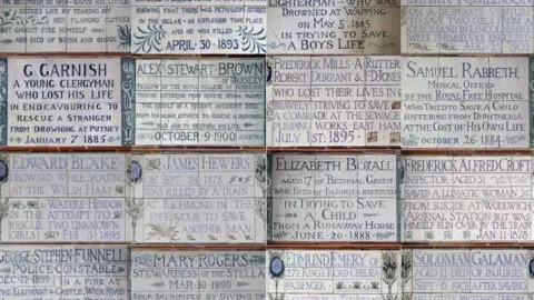 Getty Images Plaques of heroism on Watts Memorial