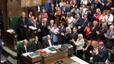 ©UK Parliament/Jessica Taylor Mr Bercow received a standing ovation after his announcement, although not all Tories joined in