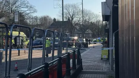 Dylan Lewis Police and emergency services at the scene on Main Street in Bulwell after three pedestrians were hit by a car.