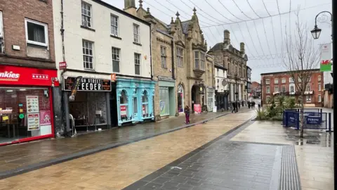 The public realm outside the High Street Feeder cafe in Wrexham town centre, where the attack happened