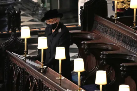 PA Media Queen Elizabeth II during the funeral of the Duke of Edinburgh in St George's Chapel, Windsor Castle, Berkshire.