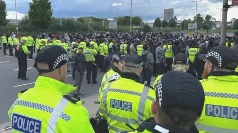 Police facing protestors