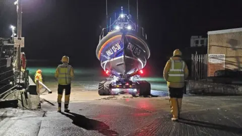 RNLI Seahouses Image of the lifeboat launching