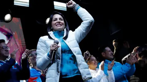 Reuters Ecuadorean presidential candidate Luisa Gonzalez addresses her supporters in Quito. Photo: 20 August 2023