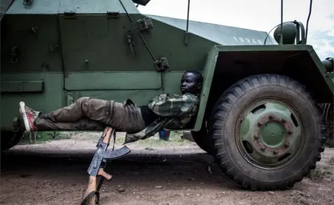 AFP A soldiers from the Armed Forces of the Democratic republic of the Congo (FARDC) is seen at their military base on October 07, 2018 outside Oicha.