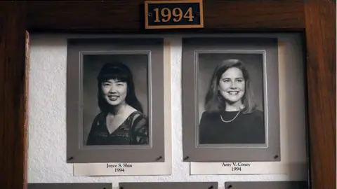 Reuters Amy Coney Barrett, a potential Supreme Court nominee, hang in the Hall of Fame of Rhodes College in Memphis, Tennessee,