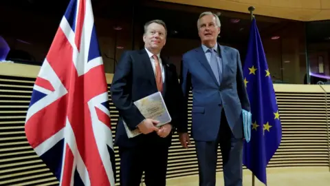 Reuters The chief Brexit negotiators for the UK and EU, Lord Frost and Michel Barnier