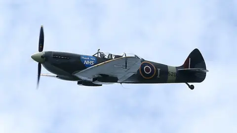 Getty Images Spitfire with "Thank You NHS" message