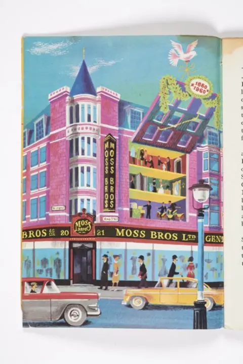 Moss  Bros Illustrated view of Moss Bros store in Covent Garden, 1960