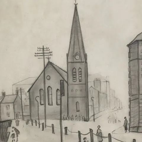 BONHAMS Maryport church sketch by LS Lowry