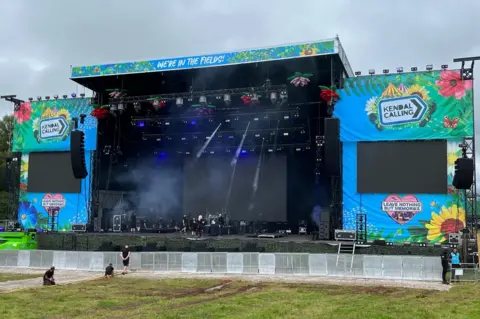 BBC Staff checking the stage on Thursday