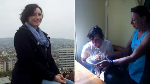 Family handout Ellie Rowe smiling to the camera and another photo of her blowing out candles on her 18th birthday cake with her mum holding the cake