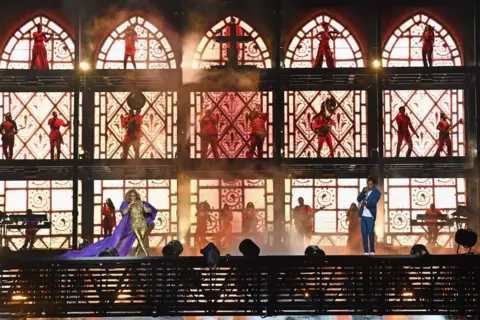 Getty Images Beyonce and Jay-Z on the OTR II tour