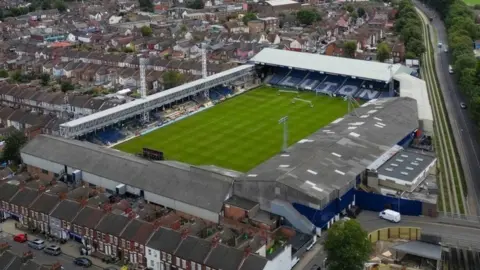 Getty Images Kenilworth Road, aerial view shows the Bobbers Stand work in progress on 24 August