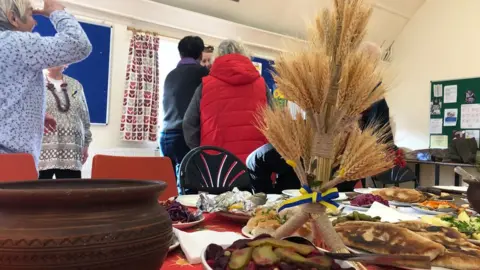 Table with Ukrainian Christmas food