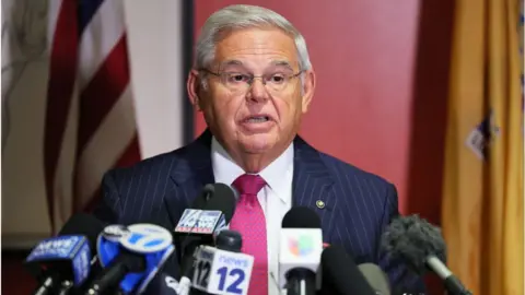 Getty Images Senator Robert Menendez at a press conference on Monday