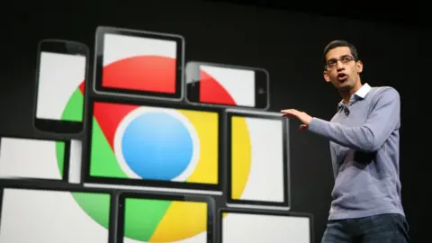 AFP Google chief executive Sundar Pichai on stage