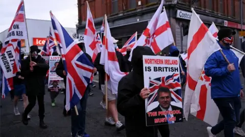 Reuters A unionist anti-protocol protest in Belfast