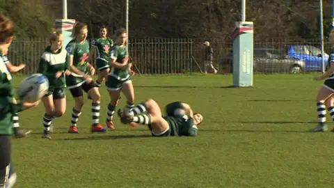 A game of women's rugby at Swansea University