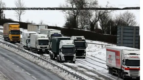 PA Lorries queue on the A14 in Northampton