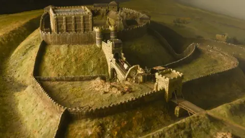 Norfolk Museums Service An artist's impression of what Norwich Castle would have looked like in Medieval times. It shows the castle surrounded by a wall and moat with a bridge across