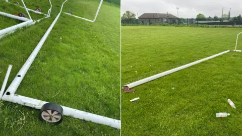 Stocksbridge Park Steels Damage to a two football goals