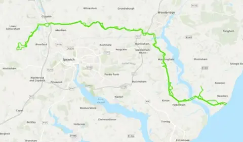 ScottishPower Renewables Map showing Bawdsey to Bramford cable route serving East Anglia Three