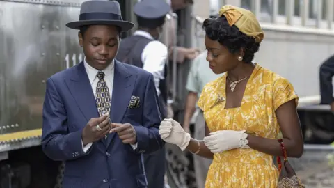 Lynsey Weatherspoon / Orion Pictures Jalyn Hall as Emmett Till and Danielle Deadwyler as Mamie Till Bradley in Till