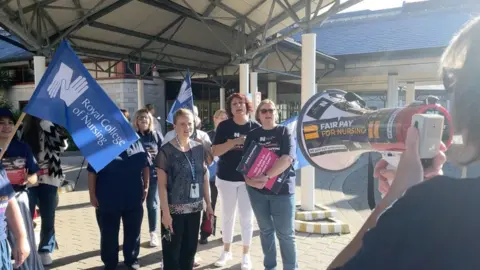 BBC Nursing union members outside Noble's hospital