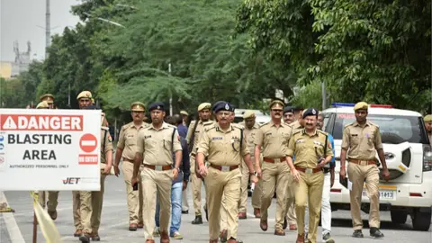 Getty Images GB Nagar police commissioner Alok Singh and senior officials review the preparations ahead of the demolition of twin towers on August 24, 2022 in Noida, India.
