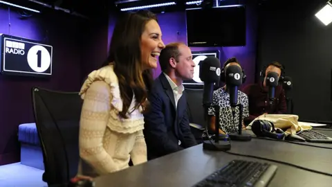 BBC RADIO 1 Duke and Duchess of Cambridge in the Radio 1 studio