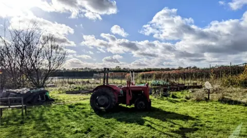 BBC/Jadzia Samuel A tractor on the farm at East Malling