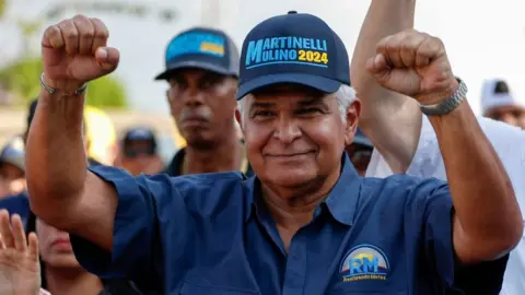 EPA Presidential candidate Jose Raul Mulino of the Realizando Metas (RM) party participates on a walk in Panama City, Panama, 16 April 2024.