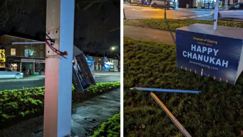 Supplied Vandalised Menorah on Epping High Street