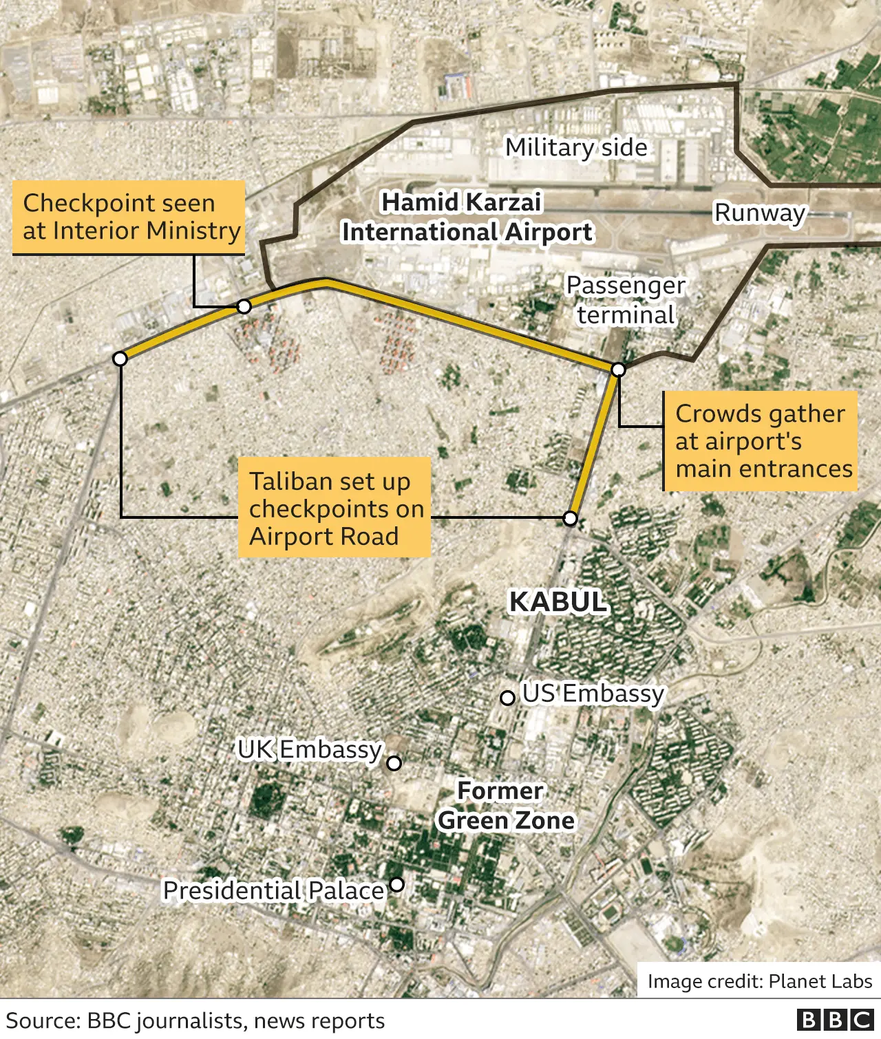 Map showing detail around Kabul airport