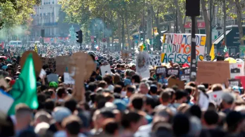 Getty Images The climate change march gathered on the Champs Elysees