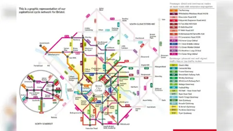 LDRS A map of an "aspirational cycle network" for Bristol by campaigners