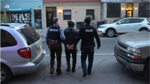 Getty Images U.S. Immigration and Customs Enforcement (ICE), officers arrest an undocumented Mexican immigrant during a raid in the Bushwick neighborhood of Brooklyn on April 11, 2018 in New York City