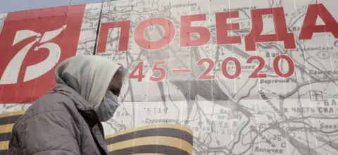 EPA A poster in Moscow reads "Victory 1945-2020"