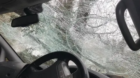 Shattered windscreen